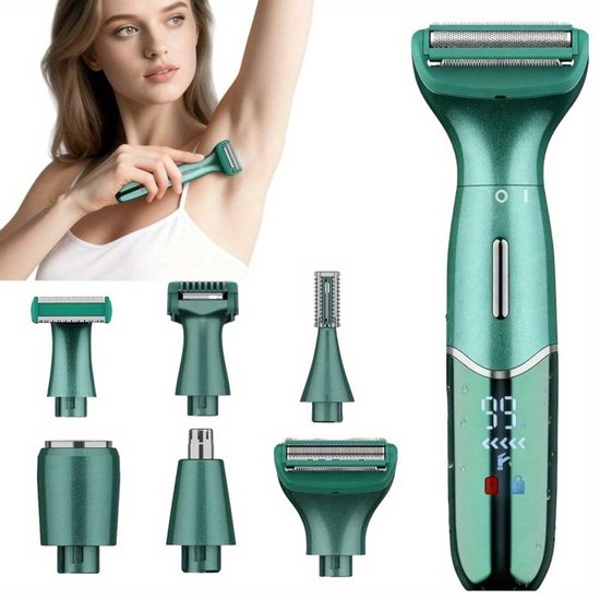 6-in-1 Elektrorasierer Für Die Intimrasur, Schmerzfreie Körperrasur Und Gesichtshaarentfernung, Bikinizonentrimmer (grün)