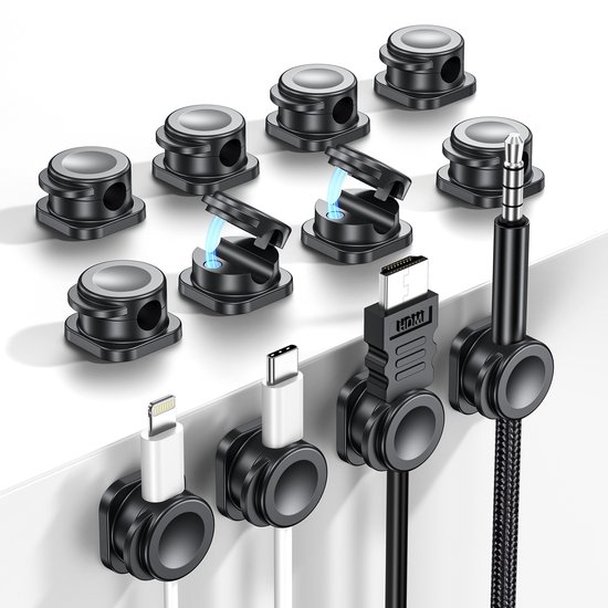 12 Magnetische Kabelclips Und Kabelorganisatoren, Selbstklebende Halter Für Nachttische, Auto-schreibtischzubehör, Schwarz