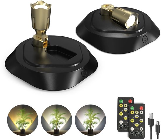 Wiederaufladbare Led-wandleuchte, Kabelloser Strahler Mit Fernbedienung, 3 Farbtemperaturen, Stimmungsvolles Licht Für Gemälde Und Pflanzen, 2er-set Mit 2 Fernbedienungen, Weiß