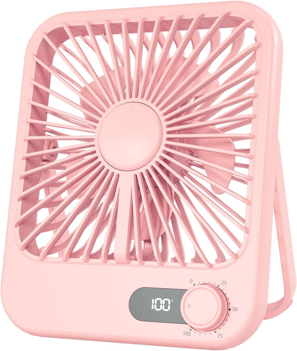 100 Geschwindigkeitsstufen – Digitalanzeige – Wiederaufladbar – Kompakter Tischventilator – Geeignet Für Schlafzimmer, Büro, Kreuzfahrten Und Outdoor-aktivitäten – Rosa