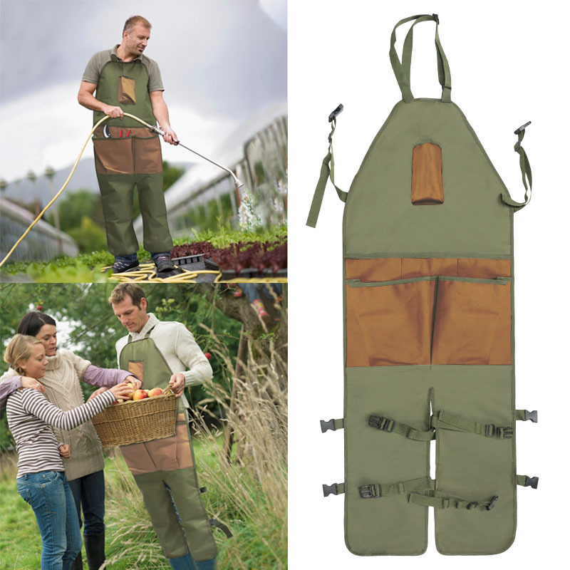 Gartenschürze Mit Taschen, Wasserdicht, Verstellbar, Verstärkte Knie, Geeignet Zum Rasenmähen Und Für Gartenarbeiten, Olivgrün