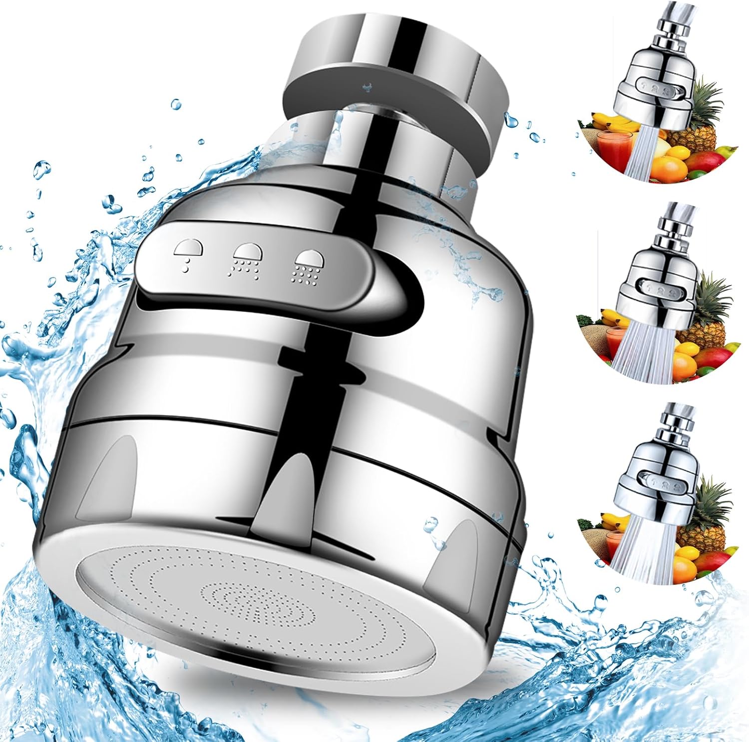 360° Drehbare Wasserhahnverlängerung – 3 Positionen – Spritzschutz – Wassersparend – Chrom