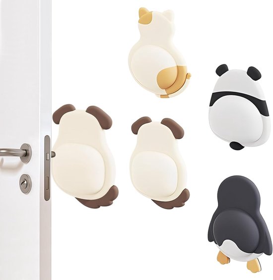 4-teiliges Set Niedlicher, Selbstklebender Türgriffstopper Aus Gummi Mit Tiermotiven Zum Schutz Von Wänden