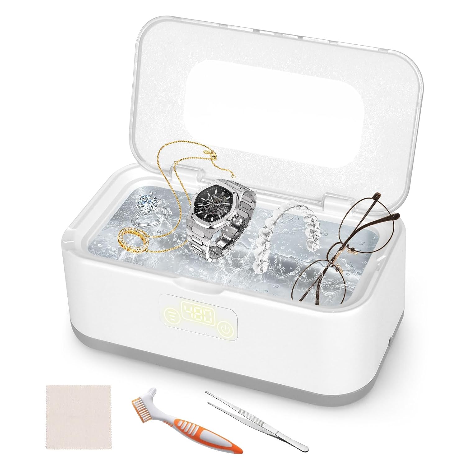 Ultraschallreiniger 49 Khz 27 Oz - Edelstahl 304 - Grau & Weiß - 360º - Reinigungsgerät Für Brillen / Schmuck / Uhren / Münzen