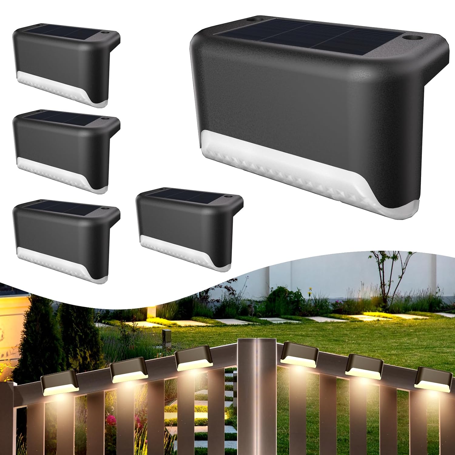 Solarleuchten-set Für Den Außenbereich, 4-teilig, Warmweiße Solar-stufenleuchten, Wasserdichte Led-solarleuchten, Geeignet Für Außentreppen, Höfe Und Gärten.