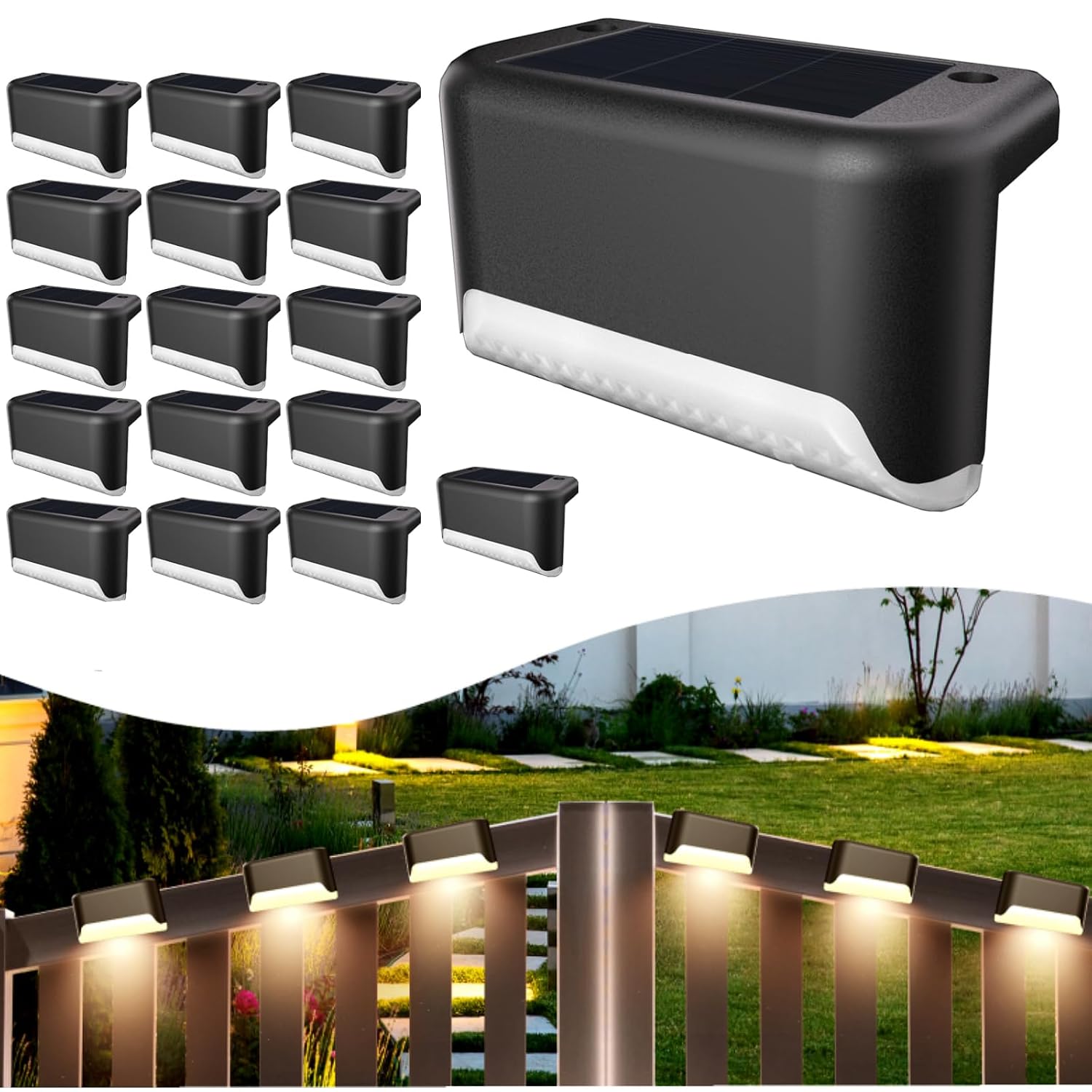 Solarleuchten-set Für Den Außenbereich, 16-teilig, Warmweiße Solar-stufenleuchten, Wasserdichte Led-solarleuchten, Geeignet Für Außentreppen, Höfe Und Gärten.