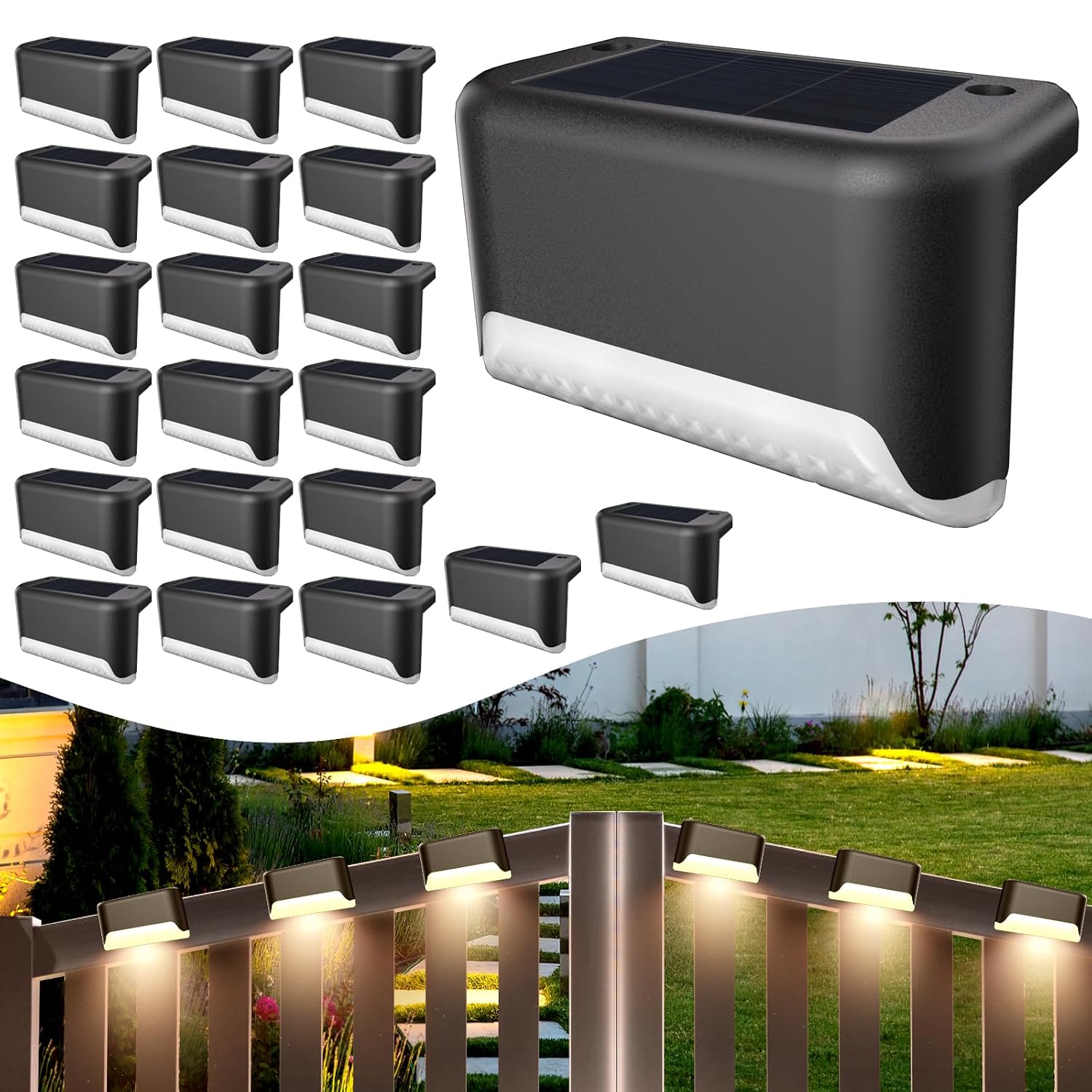 Solarleuchten-set Für Den Außenbereich, 20-teilige Packung, Warmweiße Solar-stufenleuchten, Wasserdichte Led-solarleuchten, Geeignet Für Außentreppen, Höfe Und Gärten.