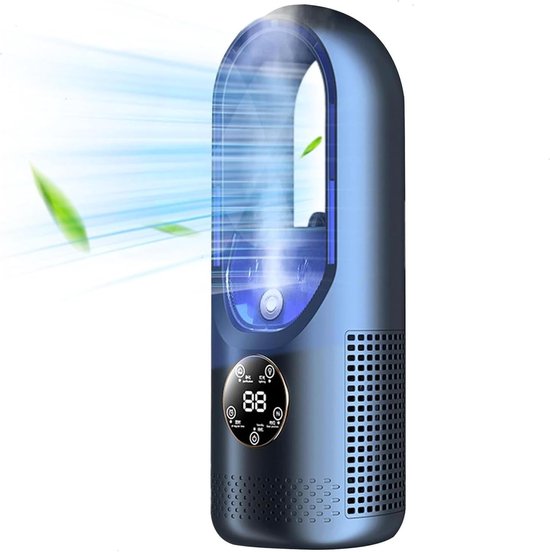 Multifunktionaler, Klingenloser Usb-ventilator, 6 Geschwindigkeitsstufen Mit Timer, Kühlventilator, Klingenloser Standventilator Mit Led-anzeige, Geräuscharm, Tragbar, Für Den Schreibtisch (blau)
