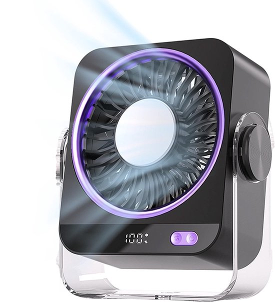 Tischventilator Mit Kühlelement, Digitaler Leistungsanzeige, Usb-luftkühler, Lila