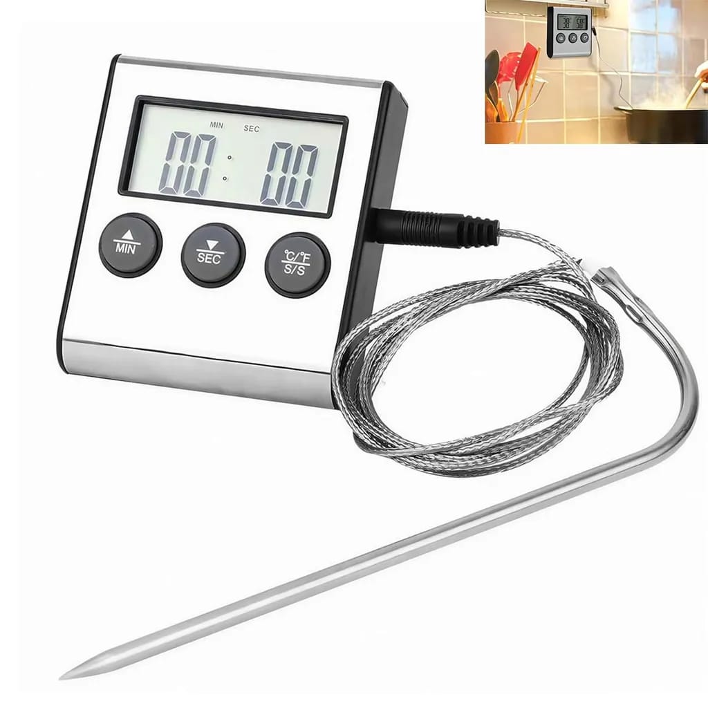 Digitales Fleischthermometer Mit Timer, Ofenthermometer, Grillthermometer, Küchenthermometer, Geeignet Zum Grillen, Backen, Braten Und Garen Im Ofen.