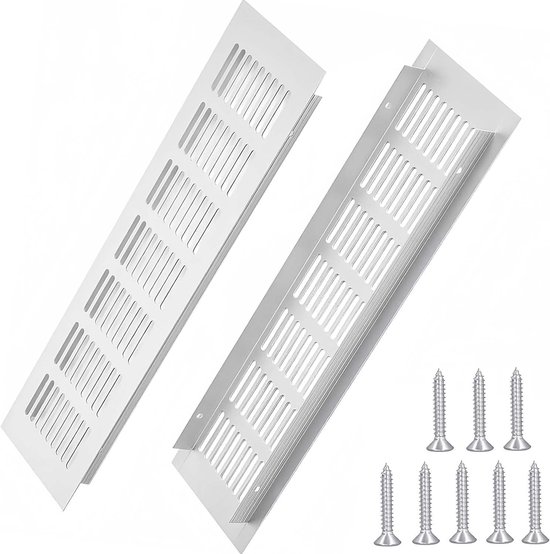 Zweierpackung Rechteckige Lüftungsgitter Aus Silberfarbenem Aluminium Für Küchenschränke, Schlafzimmermöbel Und Türen.