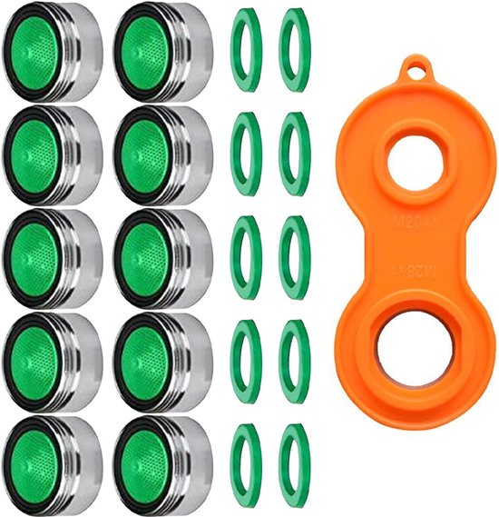 10x M22 Innengewinde + M24 Außengewinde Wasserhahn-luftsprudler, Spritzwassergeschützter Sprüher, Schaumsprüher, Kunststoff-luftsprudler, Mit 10 Gummidichtungen Und 1 Schraubenschlüssel