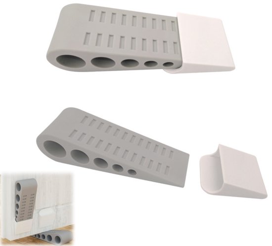 2-teiliges, Robustes Türstopper-set Aus Gummi Mit Halterung – Stapelbarer Einklemmschutz – Grau