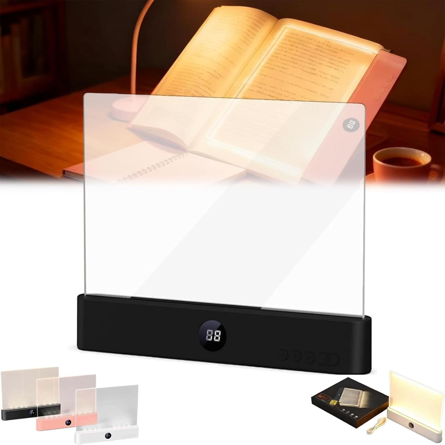 Neue Smarte Led-leselampe 2026, Wiederaufladbare Transparente Flachbildschirmleuchte Mit 3 Farben Und Timer (schwarz)