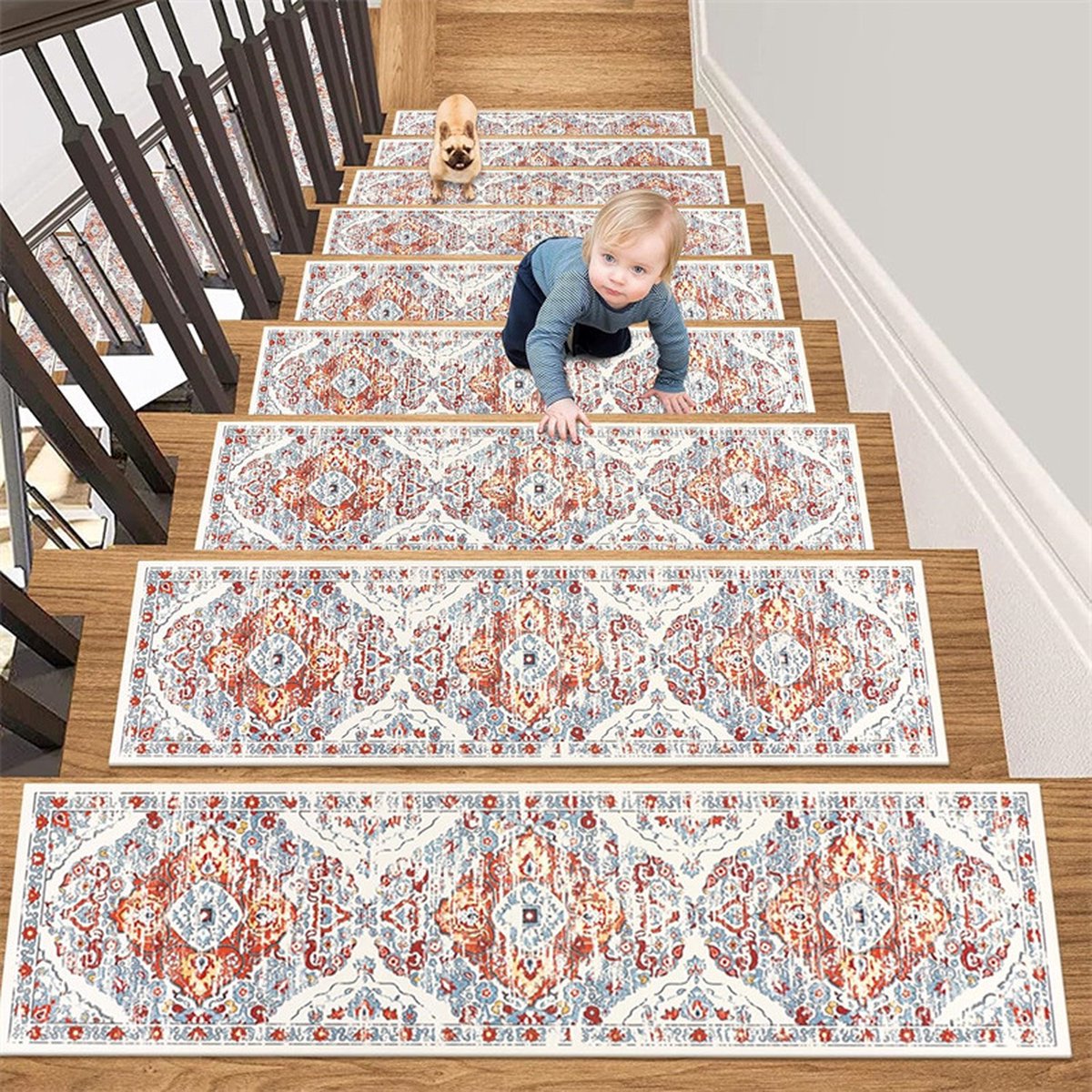 20 X 76 Cm Anti-rutsch-treppenmatte, Herausnehmbarer Treppenteppich, 4er-pack, Sicherheits-treppenstufenschutz, Geeignet Für Kinder, Senioren Und Haustiere