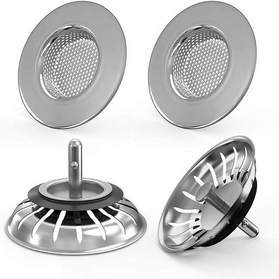 2-teiliger Spülbeckenfilter, Edelstahl – Geeignet Zum Geschirrspülen In Der Küche, Waschen Im Bad, In Der Badewanne Und In Der Dusche – Silber