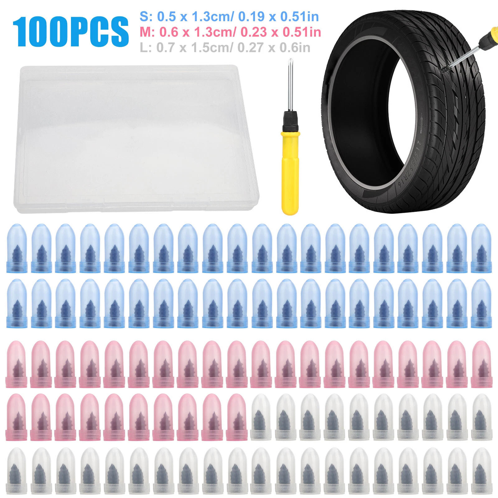 100-teiliges Set In Einer Box, Inklusive Reifenreparaturset Mit Autostaubsauger, Reifenflickenset, Schrauben Und Schraubendreher Mit Griff.