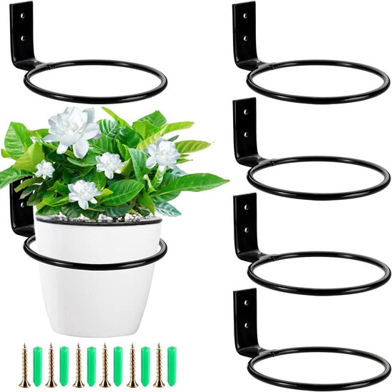 6-teiliges Set Schwarzer, Wandmontierter 10-cm-pflanztopfringhalter Aus Metall