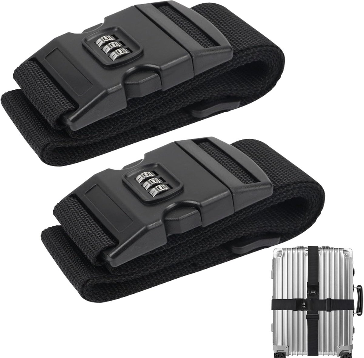 Gepäckgurte Mit Zahlenschloss – 2er-pack – Verstellbar – 200 X 5 Cm – Zusätzliche Sicherheit – Reise – Schwarz