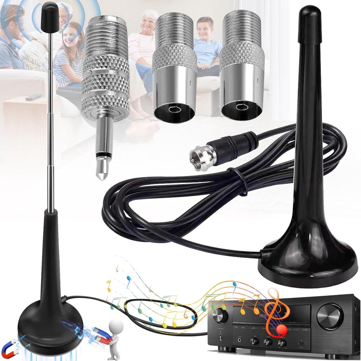 Teleskop-dab/fm-radioantenne – Zimmerantenne – Digitalradioantenne – Magnetfuß – 3 Adapter – 3-meter-verlängerungskabel
