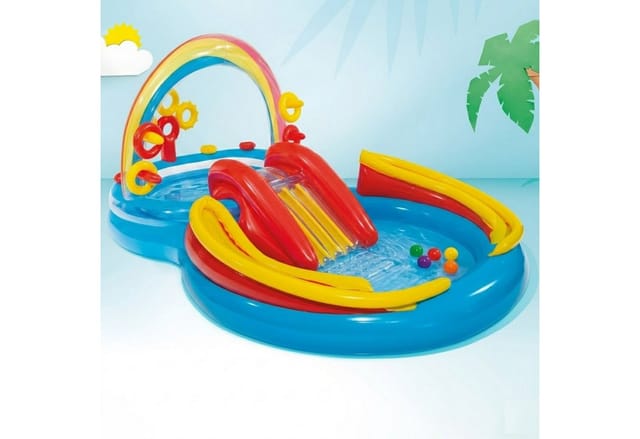 Aufblasbarer Pool Rainbow Ring Play Center 297x193x135cm 57453NP Intex