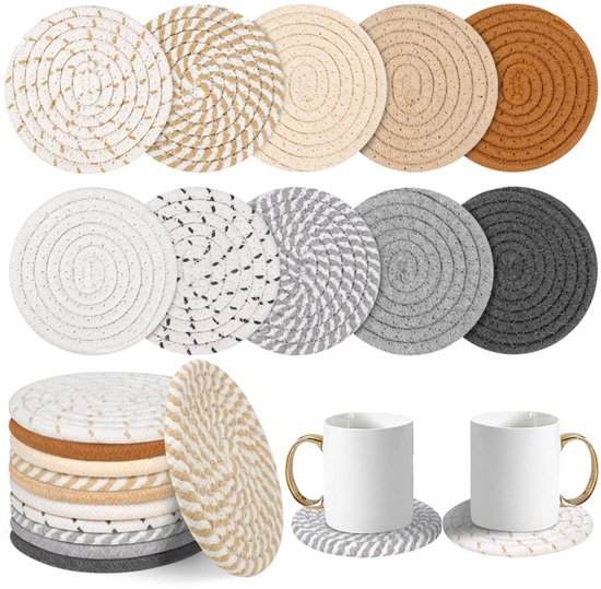 10-teiliges Set Untersetzer Im Boho-stil Aus Baumwolle Mit Halter – 11 Cm Große, Handgewebte, Hitzebeständige Getränkeuntersetzer – Dekoration Und Geschenkidee