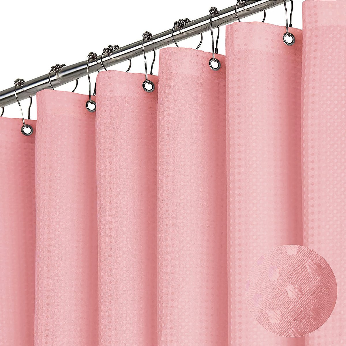 Duschvorhang, Badezimmervorhang, Strukturierter Duschvorhang, Luxuriöses Duschvorhang-set, Wasserdicht, Maschinenwaschbar, Verstärkter Rand, Rosa