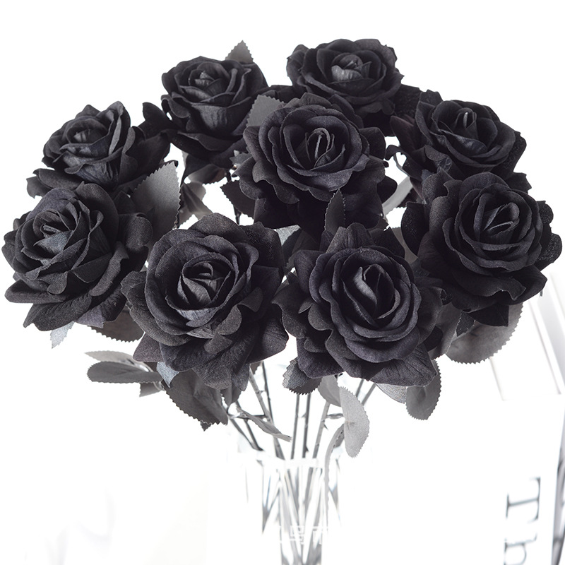 12 Künstliche Rosen, Seidenblumenstrauß Mit 50 Cm Langen Stielen, Schwarz, Für Tischdekoration Zu Hause.