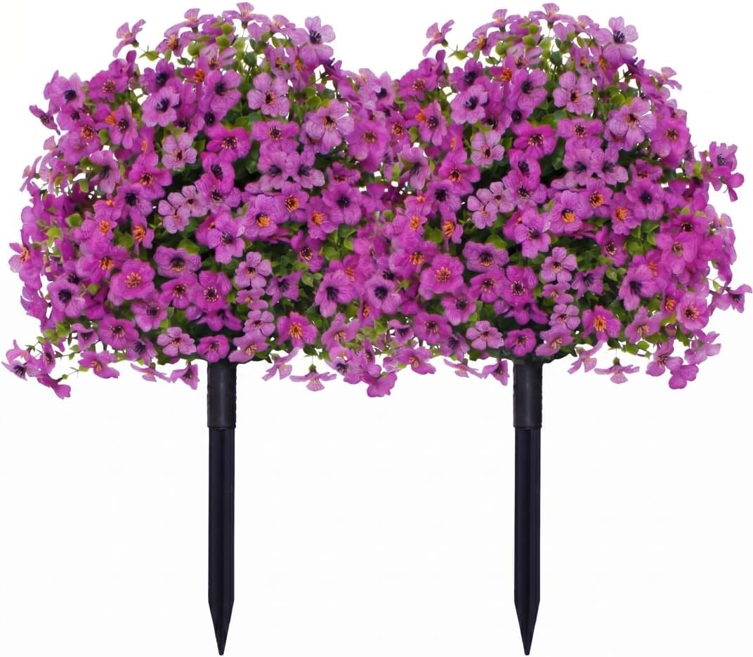Künstliches Blumenarrangement, Bodeneinsatz, 2 Uv-beständige Outdoor-pflanzen, Lila