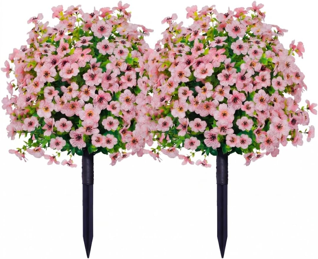 Künstliches Blumenarrangement, Bodeneinsatz, 2 Uv-beständige Outdoor-pflanzen, Rosa