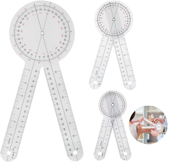 Dreiteiliges Goniometer-set – 6/8/12-zoll-winkelmesser Für Orthopädie – Multifunktionales Messinstrument Aus Kunststoff – 360°-goniometer – Transparent