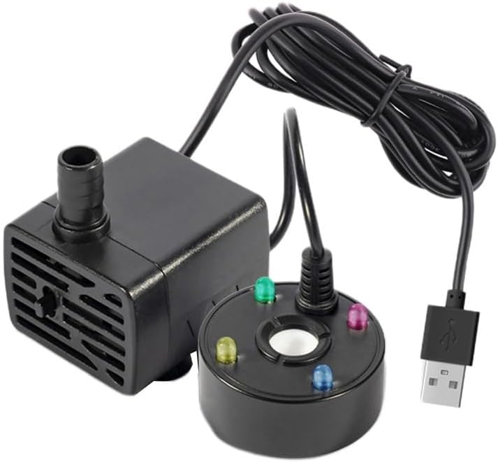 5v-zerstäuber-luftbefeuchter, Einstellbare 120-l/h-wasserpumpe, Farbige Led-beleuchtung, Für Teiche, Aquarien, Vasen Und Springbrunnen, Schwarz