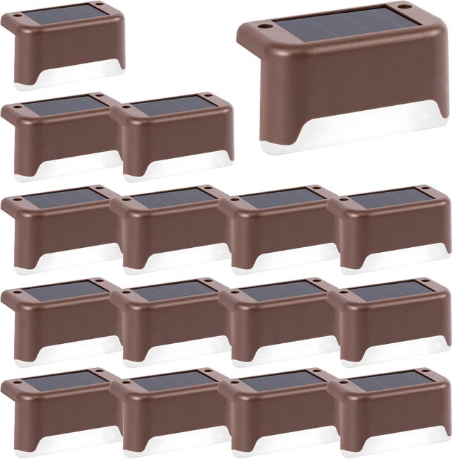 Ein Set Aus 16 Wasserdichten Solarleuchten, Geeignet Für Zäune, Treppen, Terrassen Und Gehwege (braunes Und Weißes Licht).
