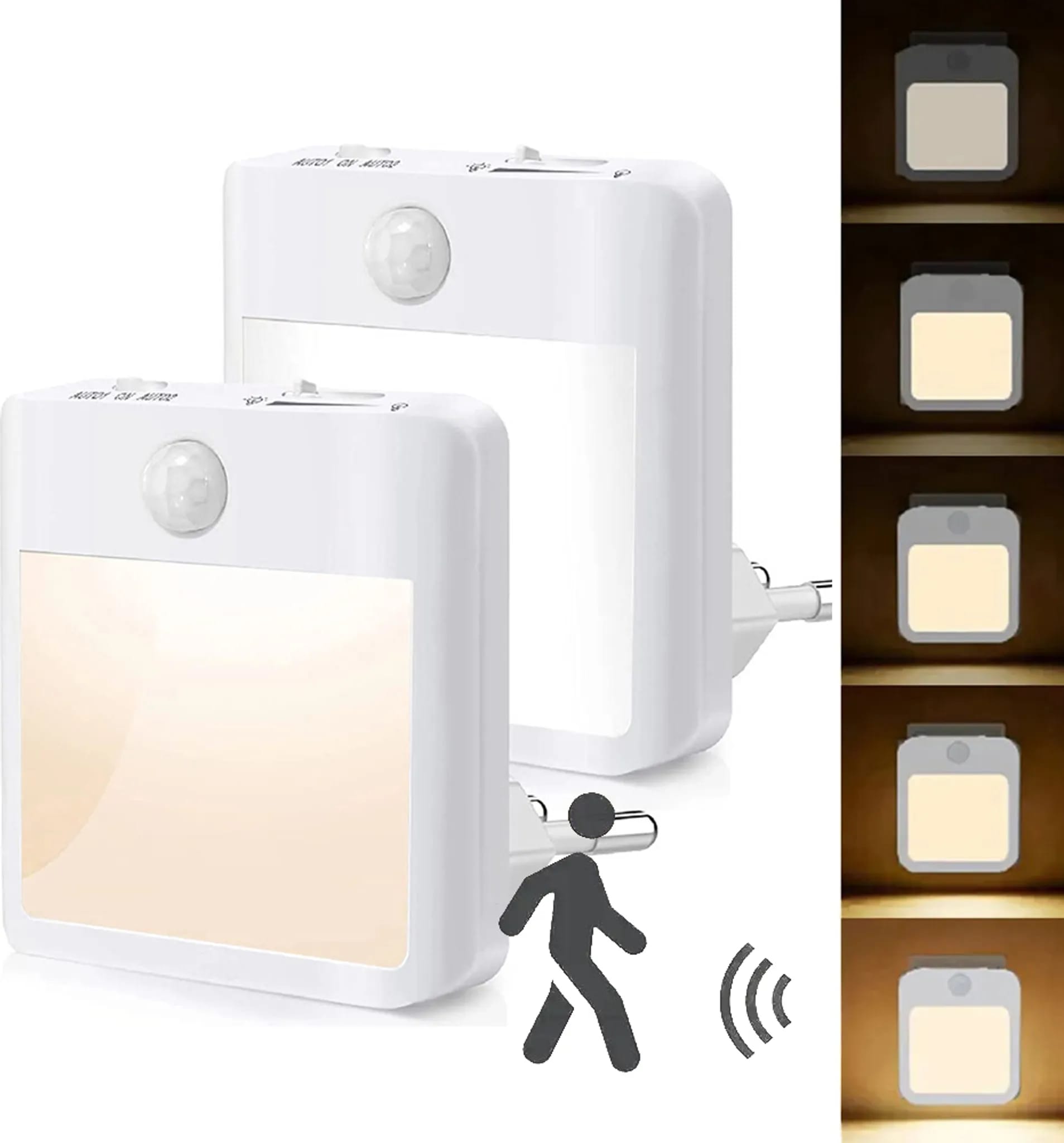 2er-pack Led-nachtlichter Zum Einstecken, Bewegungsmelder, 2 Farbmodi, Dimmbar, Für Flure, Schlafzimmer, Küchen, Treppenhäuser