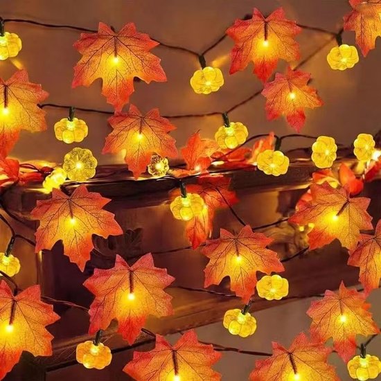 Dekorative Lichterkette – 3 Meter – 20 Leds – Mit Kürbis, Ahornblatt Und Eicheln – Für Thanksgiving Und Halloween – Herbstliche Dekoration Für Drinnen Und Draußen
