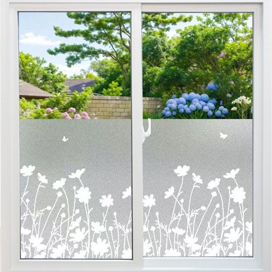 Einzelpackung Fensterfolie, Blendfrei, Matt, Sichtschutz, Uv-schutz, Klebstofffrei, 45 X 200 Cm, Blumenmuster.