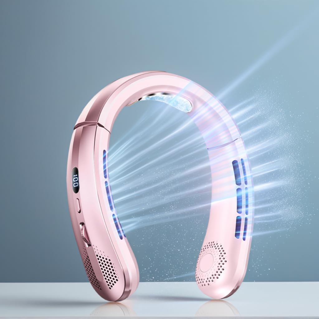 Tragbarer Nackenventilator, 100 Geschwindigkeitsstufen, Klingenloses Design, Usb-c-aufladbar, Extrem Leise Bei Windgeschwindigkeit 60, Digitalanzeige (pink)