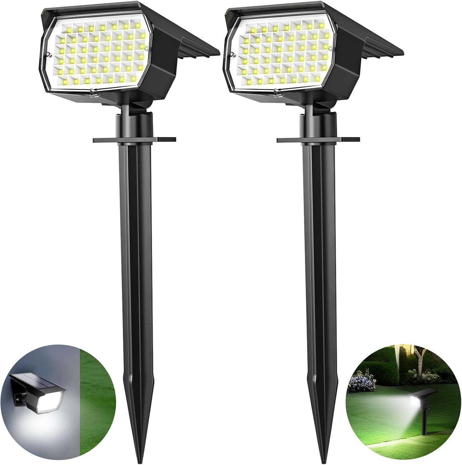 Solar-außenstrahler (2er-set) – [53 Leds / 3 Modi] Wasserdichte Solar-gartenstrahler – 2-in-1-solarbeleuchtung Mit Automatischer Ein-/ausschaltfunktion