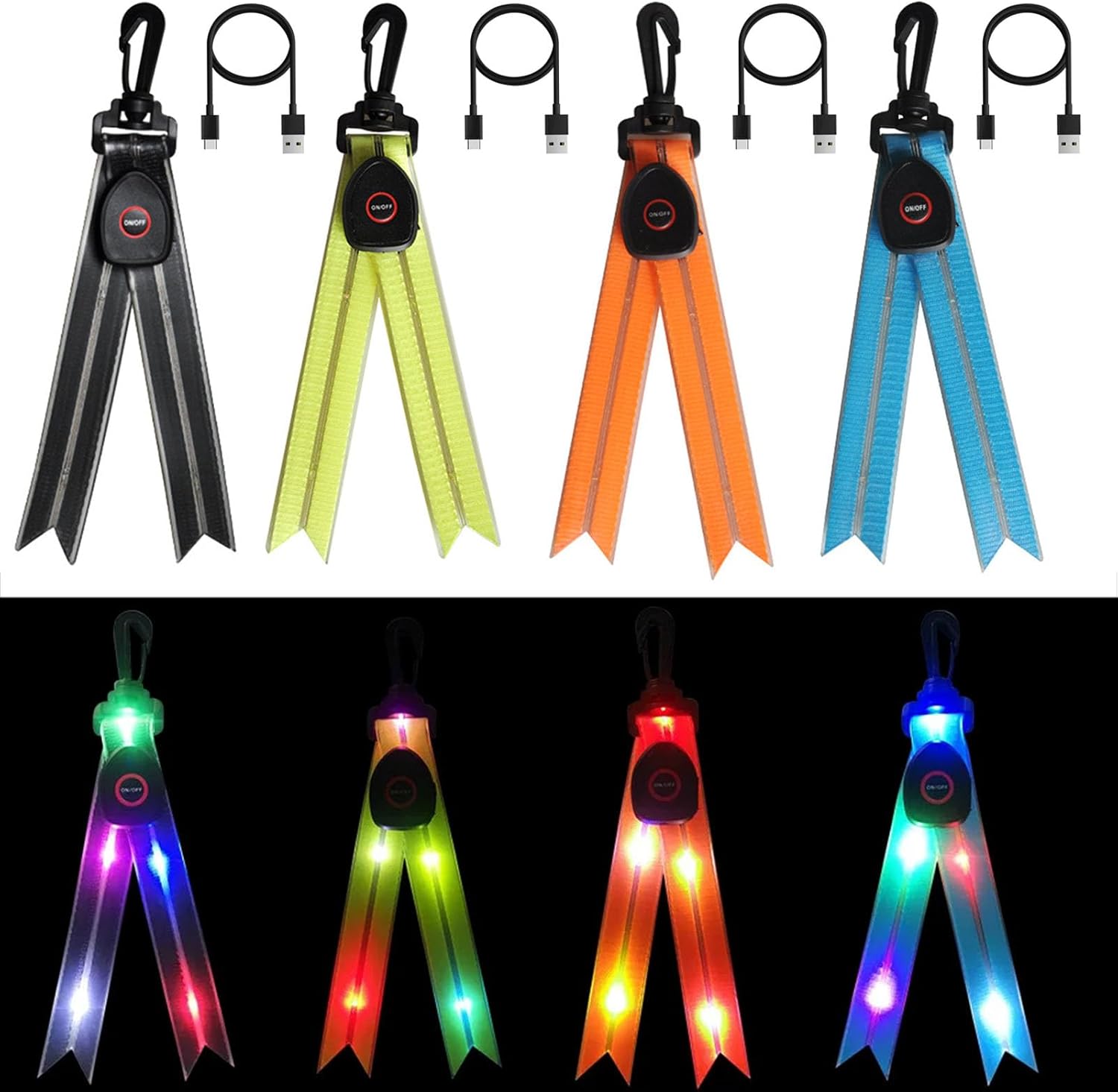 Rucksack-lichtleiste Mit 4 Blinkenden Leds – Usb-aufladbar – Blinkender Reflektor – Wasserdichte Sicherheitsleuchte – Für Rucksäcke