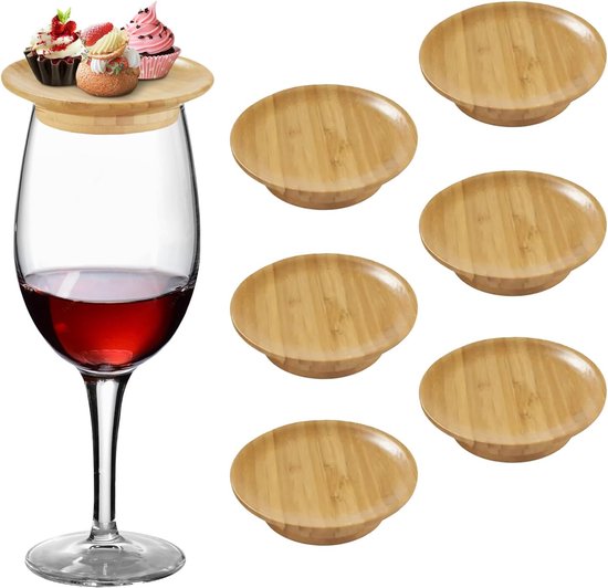 6-teiliges Set – Bambus-weinglashüllen – Mini-kühlteller (10 Cm) – Weinuntersetzer – Naturfarbene Bambusuntersetzer – Holzfarbe – 10 X 10 X 2 Cm