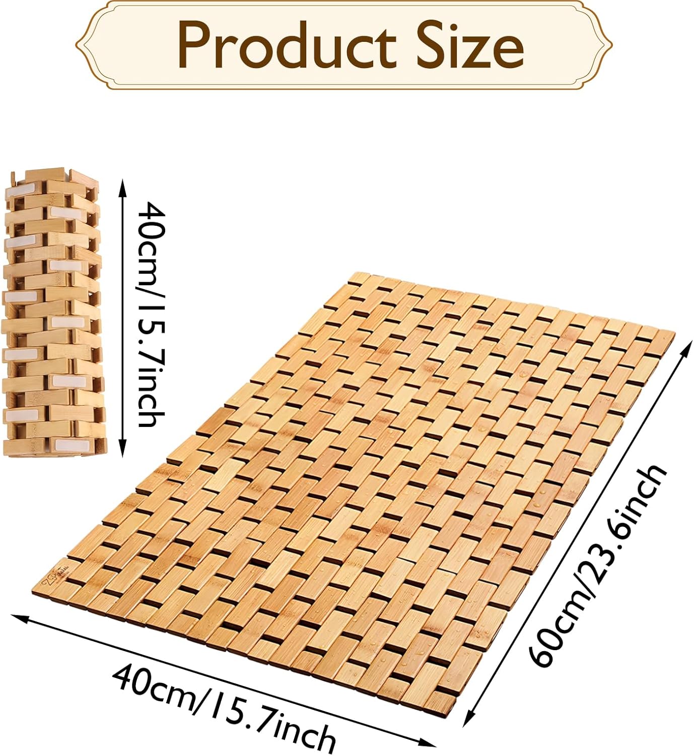 Rutschfeste Badezimmermatte Aus Bambus, 40 X 60 Cm, Rutschfeste Badematte, Schimmelresistent Und Leicht Zu Reinigen, Badematte Aus Holz, Duschmatte.