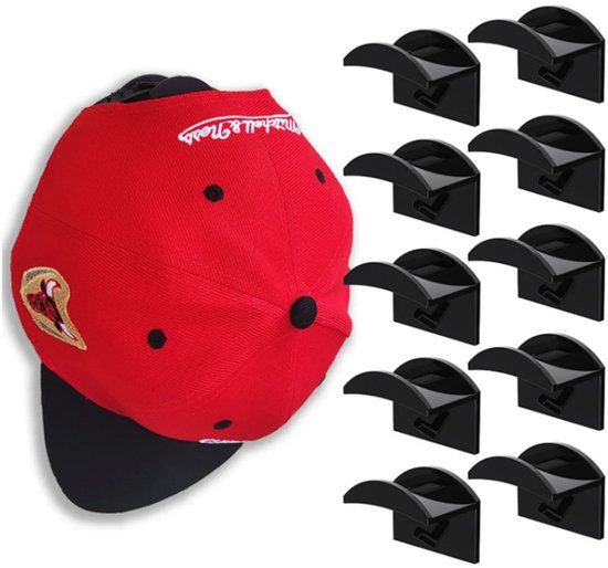 10-teiliger Baseballkappenhaken – Hutaufbewahrungsständer – Kein Bohren Erforderlich – 4,8 X 3,8 X 3,3 Cm – Zur Aufbewahrung Von Hüten, Schals, Taschen Und Handtüchern – Schwarz