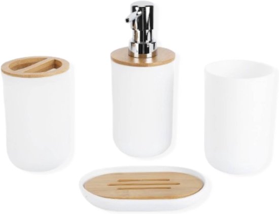 Vierteiliges Badezimmer-accessoire-set, Zahnbürstenhalter, Lotionflasche, Weiß