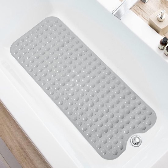 Extra Lange, Rutschfeste Duschmatte Mit Abflusslöchern Und Saugnäpfen – Maschinenwaschbare Badematte (grau) Whirlpoolmatte