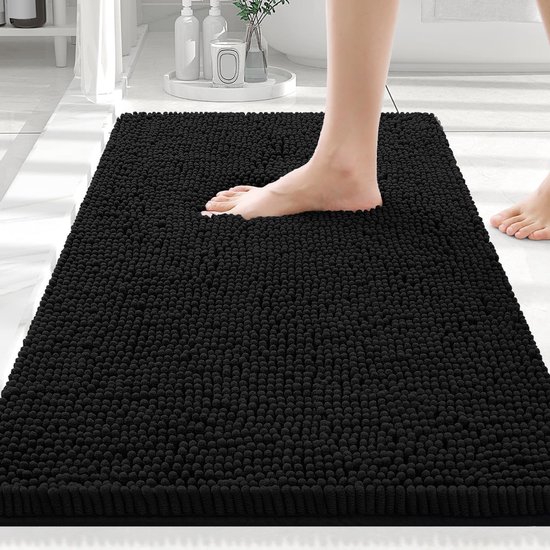 Badematte 40x60cm Superweiches, Saugfähiges Fleece, Maschinenwaschbar, Schwarz