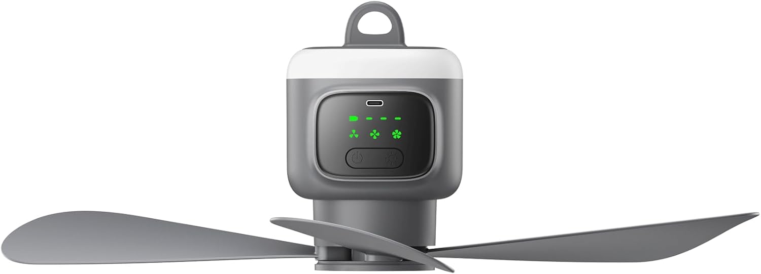 Wiederaufladbarer Deckenventilator (45,7 Cm) Mit Licht – 12.000-mah-akku – 4 Geschwindigkeitsstufen – 8-stunden-timer – Bis Zu 16 Stunden Betriebsdauer – Für Terrasse Und Markise