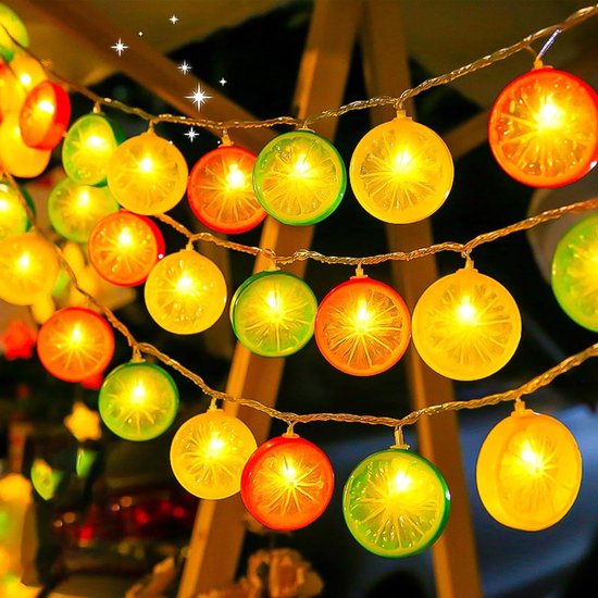 1,5 Meter Lange Lichterkette Mit 10 Led-zitronenlichtern, Mit Timer, Mit Limetten-, Orange- Und Zitronengelben Leds, Für Den Innenbereich Geeignet, Ideal Für Herbstgarten Und Wohnzimmer