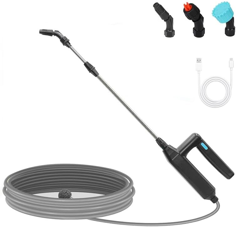Wiederaufladbarer Elektrischer Sprühstab – Ausziehbarer Bewässerungsstab Mit 8 M Schlauch, 3 Düsen Und Filter – Ideal Für Unkraut, Rasen Und Garten