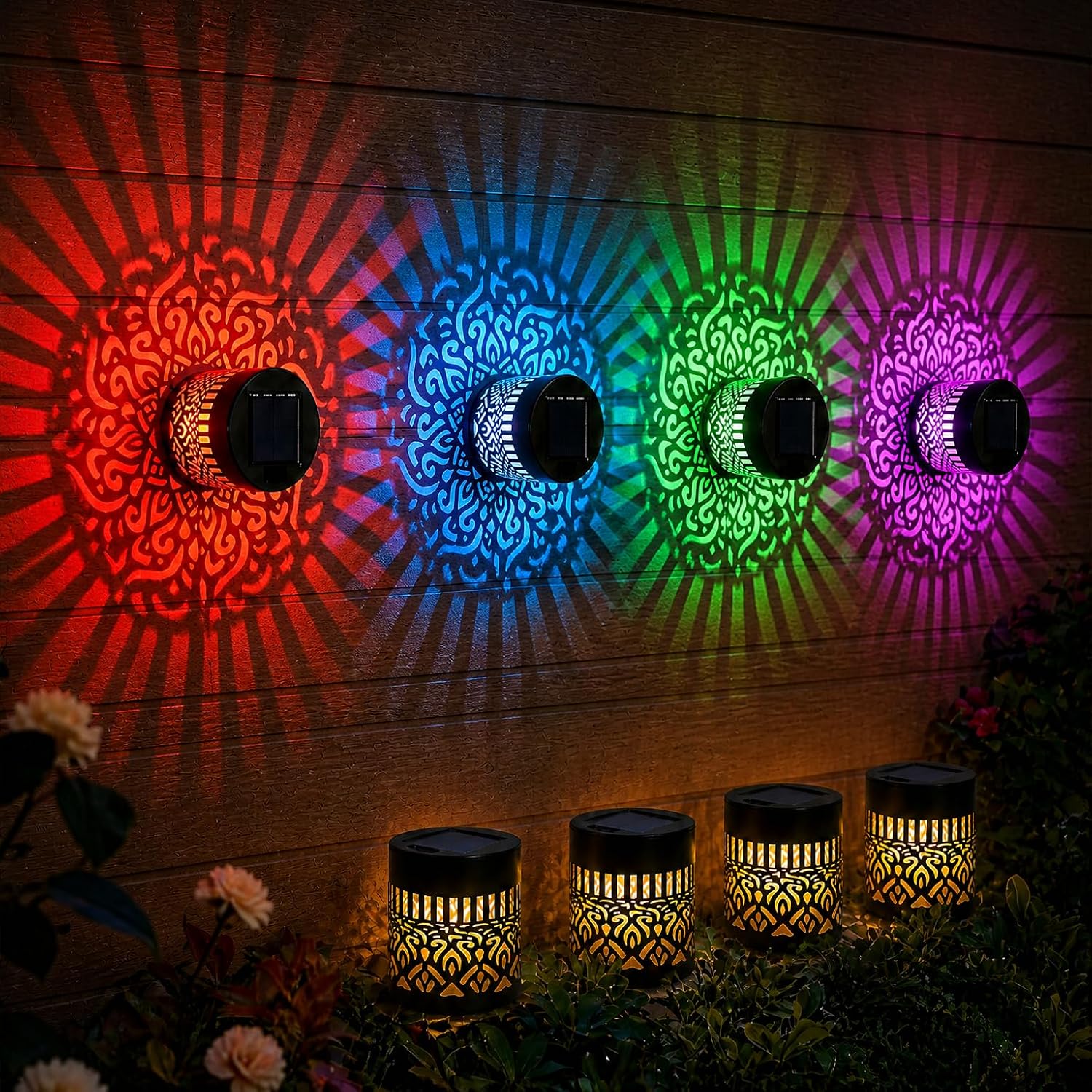 Und Gartendekoration (4-teilig), Wasserdichte Mandala-zaunbeleuchtung Für Garten, Pfosten, Terrasse, Veranda, Zaun, Außenbeleuchtung