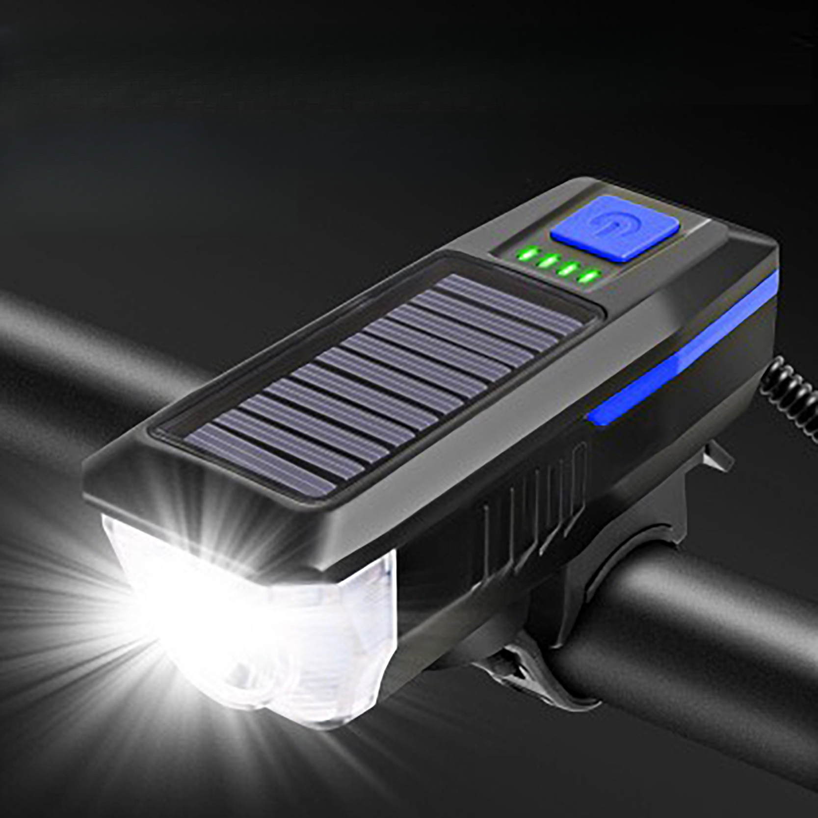 Solarbetriebenes Fahrrad-nachtlicht- Und Hupen-taschenlampen-set, Ipx4 Wasserdicht, Leistungsstarker Sicherheitsscheinwerfer